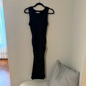 Michael Stars Black Tank Bodycon Midi Dress V neck side slit